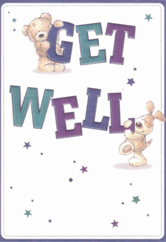 A celebration of friendship and tender encouragement, this get well card brings together a delightfully plump bear and a floppy-eared puppy, both illustrated with joyful precision. Their gentle shapes rest atop vibrantly coloured letters forming 'Get Well', with each character's expression radiating kindness and hope. Playful stars in cool aquas and deep purples leap across a luminous white background, reminiscent of the spirited energy running through Tolworth's High Street. The confident, big typography in jewel-toned shades grounds the card in cheerful resilience, while the bears' and pup's illustrated textures-the suggestion of plush fur and silky ears-create a comforting sense of touch. Sending this along with a bouquet from Flowers Tolworth feels like offering double reassurance: the card's light and airy composition becomes a balm for recovery, wrapped in sincerity and the warmth of a supportive local community. With every detail, the card whispers encouragement, perfectly suited for raising the spirits of loved ones across Tolworth.
