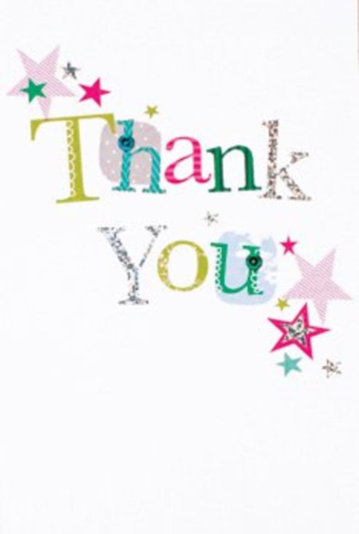 Elegance and joy blend beautifully in this thank you card, a design that quietly shimmers with the spirit of Tolworth's friendly neighbourhoods. The words 'Thank You' unfurl in a graceful script, every letter distinct-some adorned with whimsical spots, others outlined with playful stitches, rendered in a bright palette of greens, blues, and pinks. Stars in vivid pinks, turquoise, and hints of silver cluster around the words, their luminous forms bestowing a sense of festivity as fresh and uplifting as a spring walk through King George's Field. The card's modern, uncluttered composition-crisp white background balancing bursts of colour-offers just the right mix of sophistication and whimsy. It's easy to imagine this card resting beside a bespoke bouquet by Flowers Tolworth, its sentiment echoing the joyful energy of a community that values both beauty and individuality. Whether presented at a local celebration or sent with a same-day bouquet delivery to a friend's home, the card's mindful artistry ensures gratitude is felt deeply, making every gesture memorable in the heart of Tolworth.