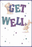 This charming get well card exudes playfulness and heartfelt optimism, featuring a darling teddy bear and puppy whose gentle antics are sure to bring comfort. The animals, their fur apparently soft as velvet, engage with large 'Get Well' letters in beautiful gradients of indigo and teal, set against a creamy white background that amplifies every colour. Cheerful stars in shades of marine blue and purple drift above, hinting at the magic of new beginnings often felt after a stroll through Tolworth's green pockets or along its friendly avenues. The art's warmth is palpable in the animals' expressive faces and the card's buoyant lettering-a design as soothing and uplifting as a bouquet from a caring Tolworth florist. The card becomes more than a greeting; it's an invitation to feel embraced, its tender message radiating hope and light like a helping hand extended to a loved one in need. Ideal for accompanying get well gifts across Tolworth, it perfectly captures the caring spirit of the neighbourhood.